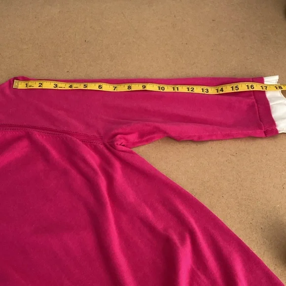 Talbots Pink Sweater with White Ruffle Detailing at Neck and Sleeves. Large - Picture 4 of 8